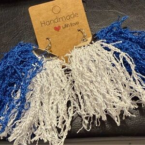 Blue and White Handmade Fringe Earrings